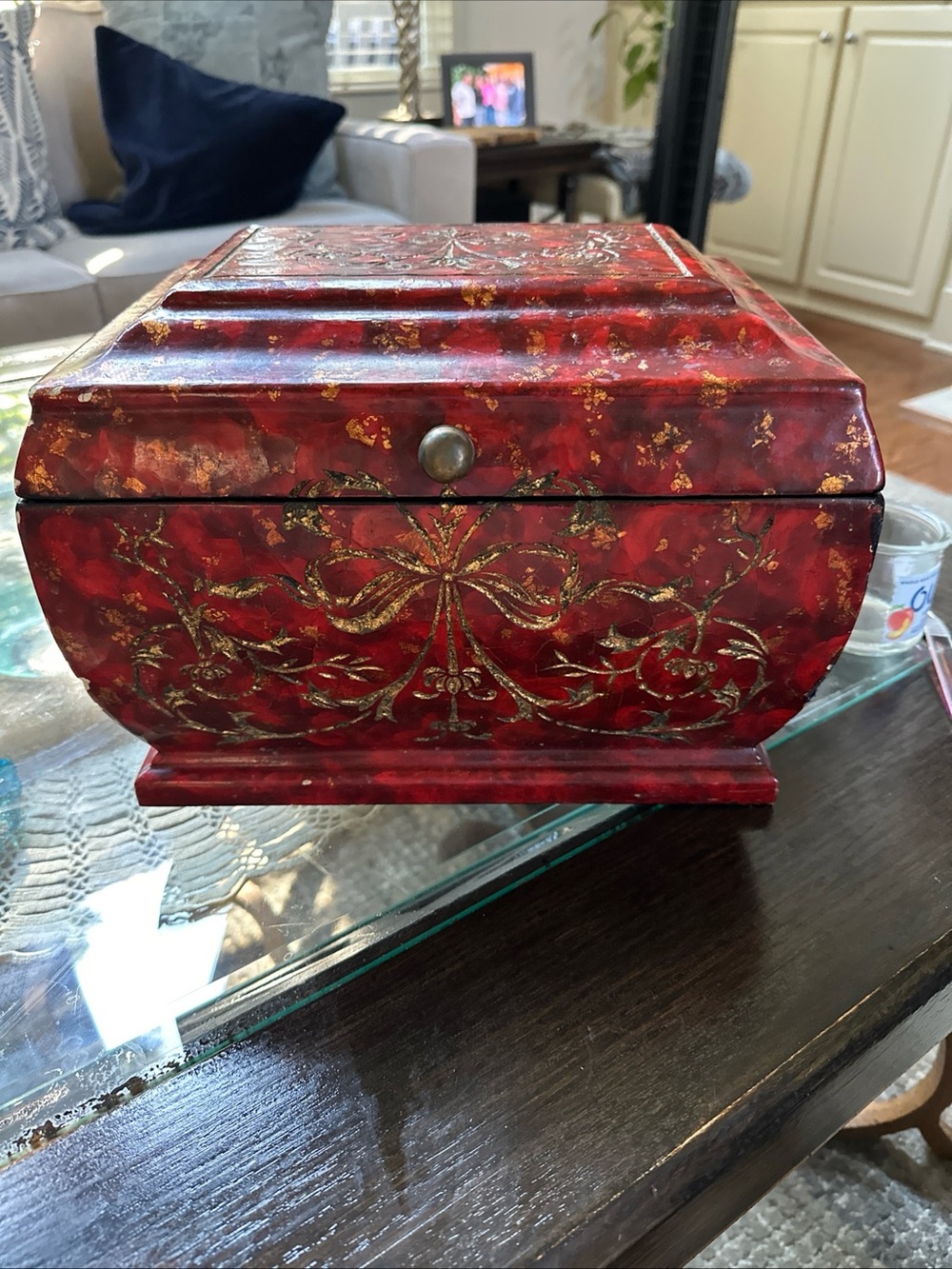 Vintage  trinket/wig Box with Gold Accents